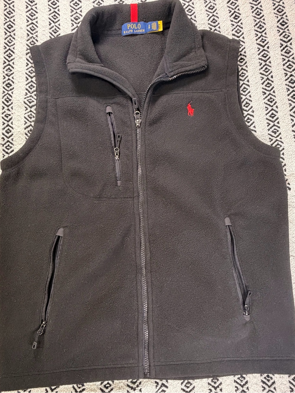 Polo Ralph Lauren Vest Mens Small Black Fleece Full Zip Red pony Logo Outdoor S